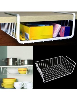 White/Silver Kitchen Under Shelf Storage Basket Lightweight Metal Organiser Rack