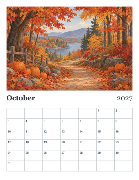 Preview of Illustrated 2027 Wall Calendar