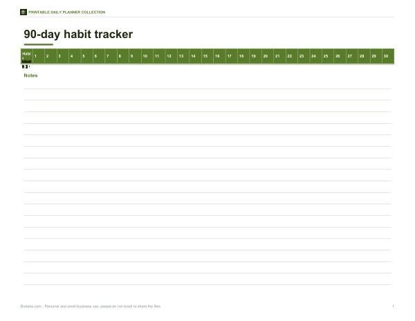 Preview of Printable 90-Day Habit Tracker