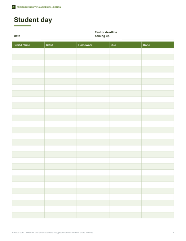 Preview of Printable Student Daily Planner Page